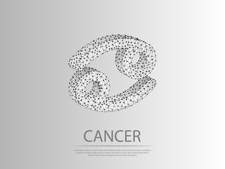 Cancer Zodiac low poly abstract illustration consisting of points, lines, and shapes in the form of planets, stars and the universe. Origami Vector digit wireframe concept.