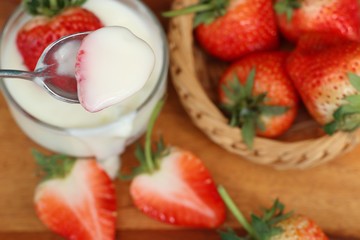fresh strawberry with yogurt