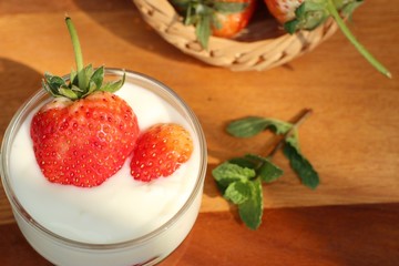 fresh strawberry with yogurt