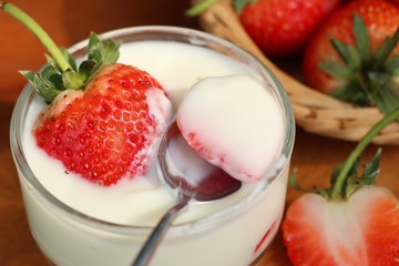 fresh strawberry with yogurt