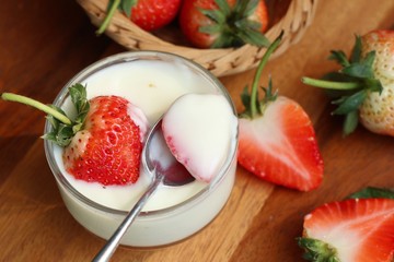 fresh strawberry with yogurt