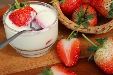 fresh strawberry with yogurt