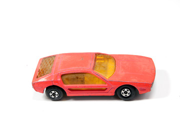 Fototapeta na wymiar Vintage Retro Sports Car Child Toy On White Background
