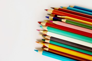 Color pencils stack on white background, Multicolored of pencils