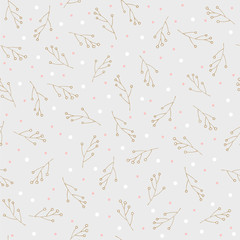 Seamless pattern with hand drawn winter botanicals and nude color theme. Great for wrapping paper, invitations, greeting cards or textiles.