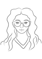 young sophisticated woman wearing big glasses, shortsighted