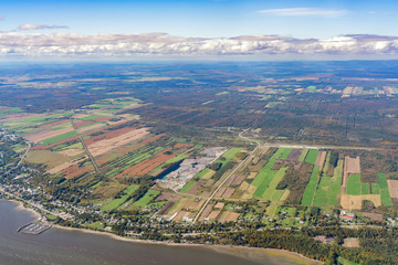 Aerial view of Neuville, port area with fall color