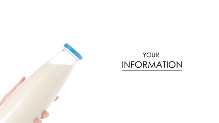 A bottle of milk in hand pattern on a white background isolation