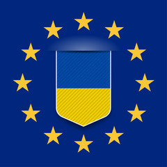European Union & Ukraine flags shield sign illustration concept