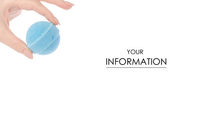 Blue bomb for bath in hand pattern on white background isolation