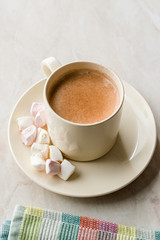 Healthy Homemade Milk Babyccino with Marshmallows and Cocoa / Cinnamon Powder