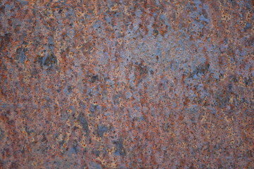 Partial view of a colorful rusty metal plate.