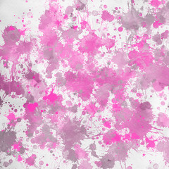 Obraz na płótnie Canvas Pink paint splatter effect texture on gray paper background. Artistic backdrop. Different paint drops. Rusted metal.