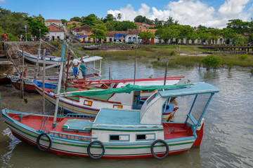 Fototapeta na wymiar Boats at the port in Alcantara on Brazil