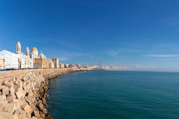 View in Cadiz seafront with mist entering from the sea.