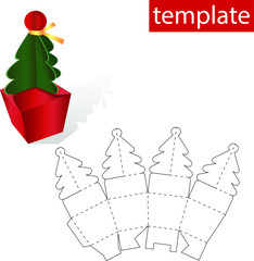 Retail Box with Template. Christmas tree template on the box with gifts.