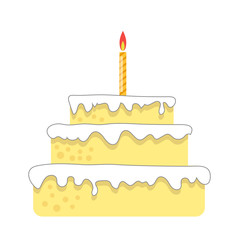 Sweet Birthday Cake with Topping Isolated on White Background. Bakery Product. Holiday Cupcake with Candle.