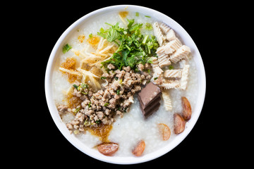Top view of Mush morning, mush in  bowl, Thai food Isolated On back Background