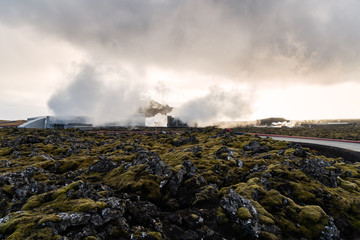 Geothermal Power Plant Covered in Steam in Iceland