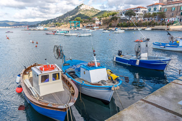 Fototapeta na wymiar Fishing Boats in a Port on the Southern Italian Coast