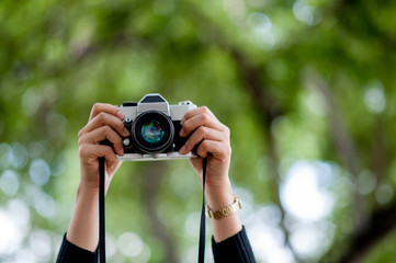 Hand and camera shots Photography concept With copy space
