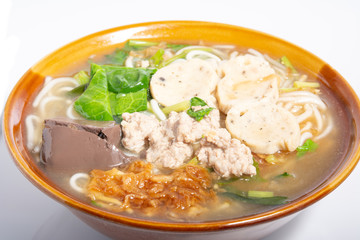 Vietnamese rice noodles cooked in Thai style on white background