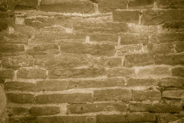 View of grungy old brick wall pattern. Abstract red aged brick background.
