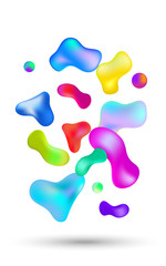 Abstract multicolored 3d gradient liquid drops on white background