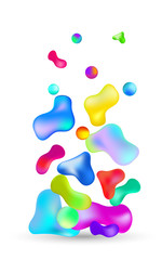 Abstract multicolored 3d gradient liquid drops on white background