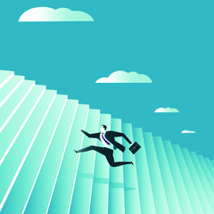 Obraz premium The businessman running up the stairs. Symbol of ambition, motivation, success in career, promotion. Business concept. Vector illustration