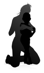 High quality and detailed silhouettes of mother and child
