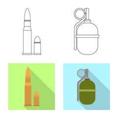 Isolated object of weapon and gun icon. Collection of weapon and army vector icon for stock.