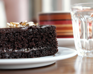 chocolate cake on table closeup