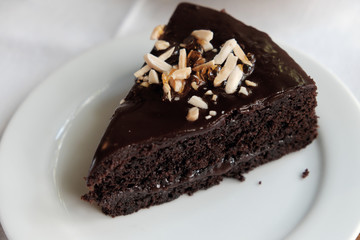 chocolate cake on table closeup