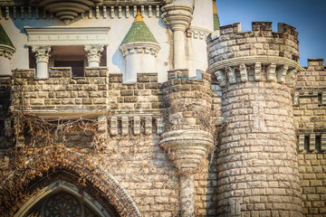 Stone wall of the old castle background texture.