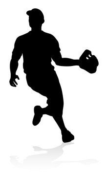 Baseball player in sports pose detailed silhouette