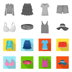 Isolated object of woman and clothing sign. Collection of woman and wear vector icon for stock.