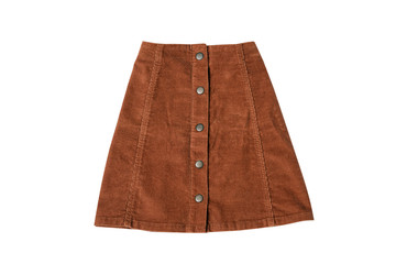 Brown skirt flat lay. Fashion concept. Isolate on white background.