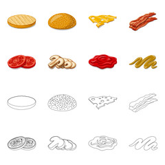 Vector illustration of burger and sandwich icon. Collection of burger and slice stock vector illustration.