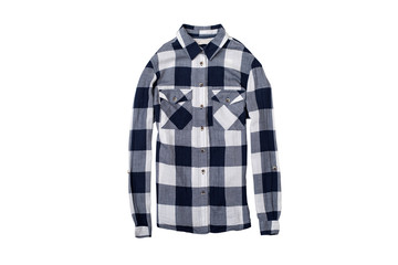 Checkered shirt isolate on white background, flat lay.