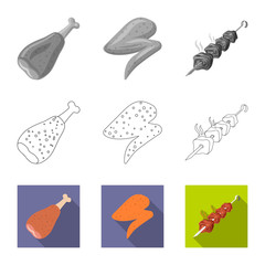Vector design of meat and ham icon. Collection of meat and cooking vector icon for stock.
