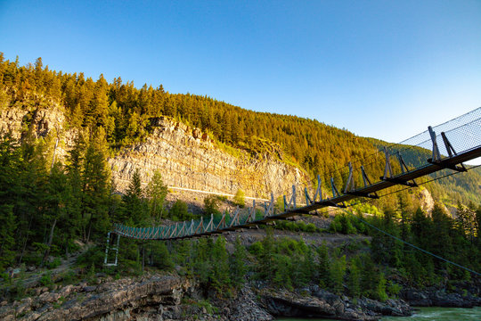 Kootenai Falls Suspension Bridge Ove The Kootenay River Near Libby Montana, USA