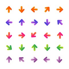 Vector illustration. EPS. Set, collection..Multicolored arrows pointing in different directions. Rounded arrows with gradient. Orange, blue, purple, red, green