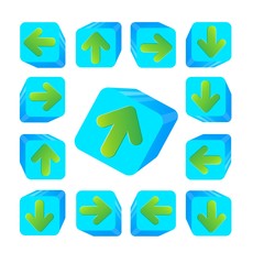  Vector illustration. EPS. Set. Blue volumetric cubes. Green arrows in different directions.