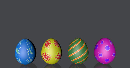 nice easter eggs four black background with place for the note shining mirror glass