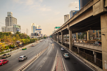 Bangkok, Thailand - March 8, 2017:  Smoothly traffic at Vibhavadi Rangsit Road after passed the heavy traffic jamed from Ladprao junction.