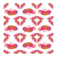 Vector illustration. EPS.  Chameleon kaleidoscope. Pattern. Funny chameleons .