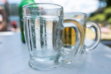 empty glass of beer beverage bottle drnk summer