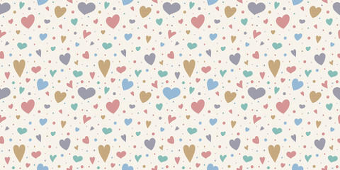 Design of a texture with cute hand drawn hearts. Valentine's Day, Mother's Day and Women's Day. Vector