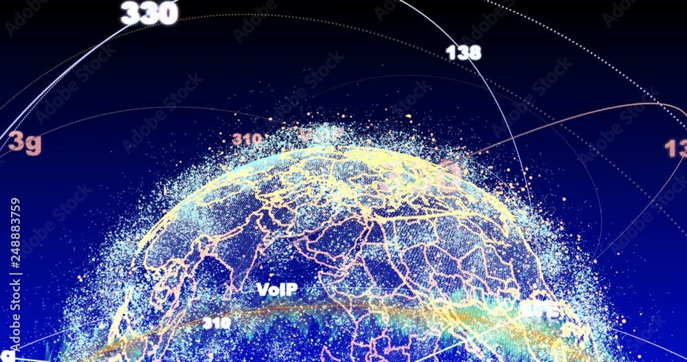 Poster abstract globe with particles and plexus structure. digital technology planet with continent forming